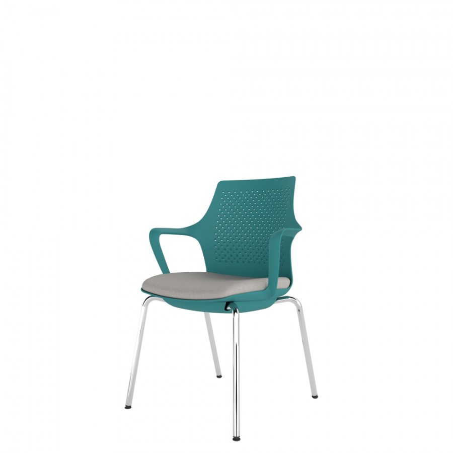 Turquoise Perforated Back Chair With Integrated Arms, Upholstered Seat And Chrome 4 Leg Frame